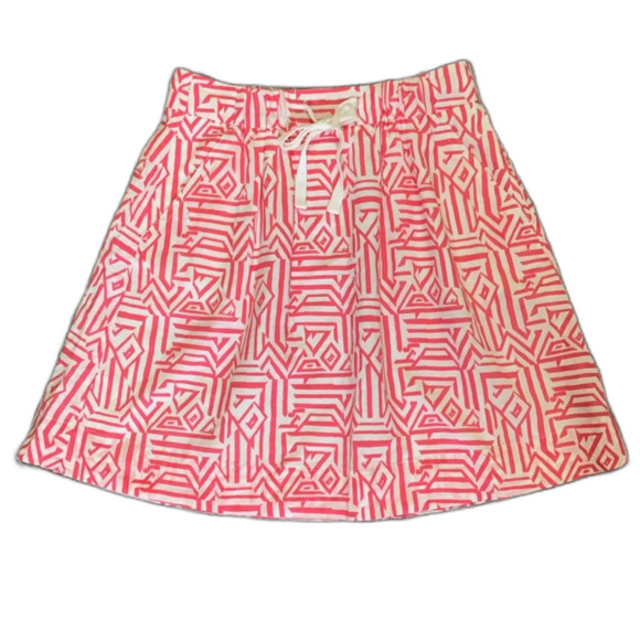 J. Crew Pink White Linen Cotton Blend Geo Print Drawstring Mini Skirt Size 00 - Picture 1 of 11